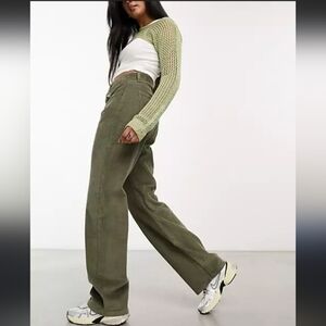 NWOT Cotton On Bohemian Deep Green Straight Wide Leg Loose Fit Casual Fall Jeans